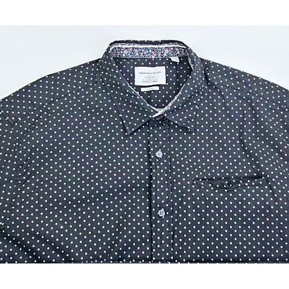 Paper Denim Cloth Stretch Fabric Classeic Size 2XL Black Polka Dots Short Sleeve - Picture 9 of 9